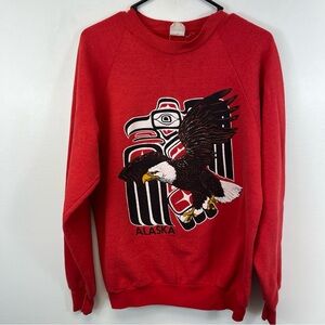 Vintage 90s Alaska Tourist Sweatshirt Red Fit M USA Eskimo Totem Eagle Nature